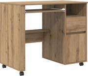 vidaXL Birou cu roți Stejar Artizanal 91 x 50 x 77 cm Lemn compozit