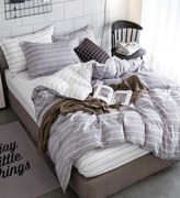 Lenjerie Pat Dublu, 4 Piese, Bumbac Satinat Superior - Lila Alb