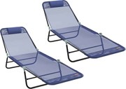 vidaXL Șezlong pliabil 2 pcs Albastru marin 182 x 55 x 85,5 cm