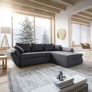 Colțar extensibil dumonde cu ladă de depozitare si sezut confortabil din spuma high-density, Loana Enjoy Grafit II 270x185 cm