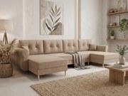 Coltar extensibil in forma de U SILVIANO, bej, 300x140 cm + 2 perne GRATUIT
