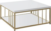 Masuta cafea Zenn, alb/auriu, PAL melaminat/metal, 90x90x40 cm