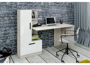 Birou cu biblioteca incorporata Iohi, 150x59 cm, culoare sonoma/alb, pal