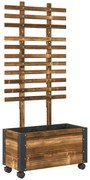 Outsunny Jardiniera cu Spalier pentru Plante Agatatoare si Roti, Jardiniera din Lemn de Brad cu Design Autodrenant, 65x31x147 cm, Maro Carbonizat