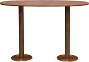 Masă bar din lemn de stejar și metal, ovală, cu picior disc auriu, natur, finisaj satinat, 160×60×107 cm, „Barrio"