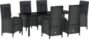vidaXL Set de masă pentru grădină cu pernă 7 pcs Negru poliratan