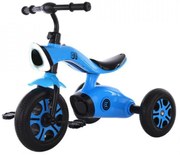 Tricicleta cu pedale NOVOKIDS™ Space Trike, Cu melodii si lumini, Max 30 kg, Roti din spuma cauciucata EVA, Cadru metalic, Model motocicleta, Albastru