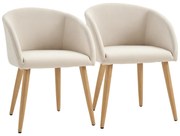 HOMCOM Set de 2 scaune de dining scaun de bucătărie Design scandinav - Picioare inclinate din lemn de cauciuc - Șezut Spătar brațe ergonomice Aspect in Bej | Aosom Romania