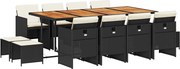 vidaXL Set mobilier de grădină cu perne, 13 piese, negru, poliratan