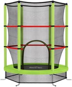 HOMCOM Saltea Elastică pentru Copii 3-6 Ani cu Plasă de Protecție, 6 Stâlpi și 3 Intrări, Ø140x190 cm, Verde | Aosom Romania