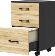 HOMCOM Dulap Vertical pentru Fișiere cu 3 Sertare, Dulap Mobil cu Roți și Bară Suspendată Reglabilă, 40x42x65 cm, Negru | Aosom Romania