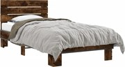vidaXL Cadru de pat, stejar fumuriu, 75x190cm, lemn prelucrat și metal