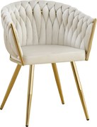 Scaun dining din catifea cu cadru metalic auriu BUC 261 crem