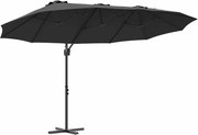 vidaXL Umbrelă de soare Negru 372 x 198 x 243 cm Poliester și Aluminiu