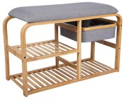 Pantofar cu loc de șezut din bambus Leitmotiv Bench, lățime 70 cm, gri deschis