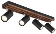 Plafoniera cu 4 spoturi directionabile metal negru lemn KAYDEN