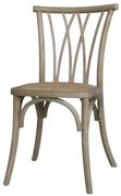 Scaun dining bej din lemn de cauciuc, rattan si rachita, cu aspect vintage, French