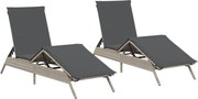 vidaXL Șezlonguri de plajă cu perne, 2 buc., gri deschis, poliratan