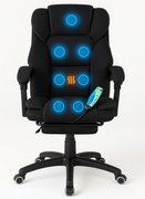 Scaun directorial, Masaj si Incalzire in 7 puncte, spatar rabatabil, suport pentru picioare, material textil premium, Negru
