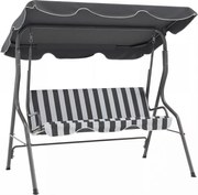 Outsunny Balansoar de grădină 3 locuri Copertină impermeabilă Înclinare reglabilă Perne Șezut Spătar gri, alb cu dungi | Aosom Romania