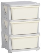 HOMCOM Cutii de depozitare pentru copii, 3 sertare mari, margini rotunjite, plastic, 37x37x56,5 cm, Crem | Aosom Romania