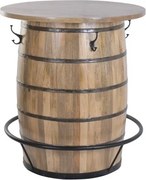 Masă bar din lemn masiv de mango în formă de butoi cu metal, 90×90×101 cm, „Barrel”
