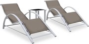 vidaXL Șezlonguri de plajă, 2 buc., cu masă, gri taupe, aluminiu