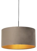 Lampă suspendată cu abajur din catifea taupe cu auriu 50 cm - Combi