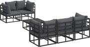 vidaXL Set de canapele pentru grădină cu pernă 6 pcs Negru Oțel