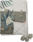 Pătură cu model păun și flori imprimate, cu ciucuri crem, „Peacock", 160 x 130 cm