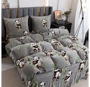Lenjerie cocolino HAPPY PANDA gri Dimensiune lenjerie de pat: 70 x 80 cm | 140 x 200 cm