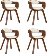 vidaXL Scaune de bucătărie 4 buc. crem lemn curbat și piele ecologică