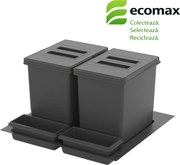 Coș gunoi încorporabil în sertar, Praktico Jazz Antracit 600 Ecomax, colectare selectivă, 2 x 12 l Plastic, L:510 mm; A:475 mm; H:230 mm, Gri