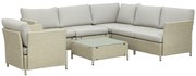 Set Mobilier Grădină Modular 7 Piese, Măsuță, Fotoliu, Canapele Ratan PE, Perne Incluse, Bej | Aosom Romania