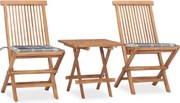 vidaXL Set mobilier exterior pliabil cu perne, 3 piese, lemn masiv tec