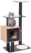 PawHut Pom de pisici design contemporan zgarieturi pe scara din sisal natural cu activitati in centru, platforme pentru joaca, bile suspendate 71,5L x 49,5l x 120H cm MDF negru stejar | Aosom Romania