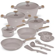 Set oale si tigai 15 piese Nordic Taupe Berlinger Haus BH 8344, gri, antiaderente, compatibile inductie