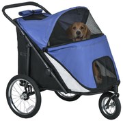 PawHut Cărucior pentru câini, pliabil, rabatabil, pernă de dormit, cadru din oțel, albastru/negru | Aosom Romania