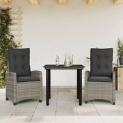 vidaXL Set mobilier de grădină cu perne, 3 piese, gri, poliratan