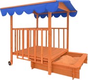 Groapa cu nisip cu verandă HAPPY, 130x130x143cm, maro/albastru Jurhan