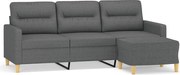 vidaXL Canapea cu 3 locuri și taburet, gri închis, 180 cm, textil