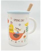 Cana din Ceramica cu lingurita si capac   SPRING DAY   300 ml