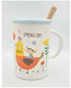 Cana din Ceramica cu lingurita si capac   SPRING DAY   300 ml