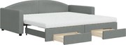 vidaXL Pat de zi cu extensie și sertare, gri închis, 100x200 cm textil