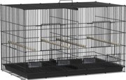 PawHut Colivie pentru Păsări cu Separator, Raft Inferior, 4 Stinghii și 4 Hrănitoare, 94x57x57 cm, Negru | Aosom Romania