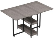 HOMCOM Masă Pliabilă cu 2 Blaturi Rabatabile pentru 4 Persoane cu 2 Rafturi Deschise, Gri | Aosom Romania