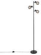 Lampă de podea Art Deco neagră cu 3 lumini cu sticlă fumurie - Vidro