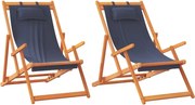 vidaXL Scaune de plajă pliante, 2 buc., albastru, material textil