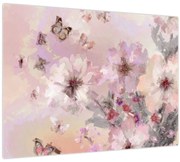 Tablou pe sticlă - Colaj de artă cu fluturi (70x50 cm)