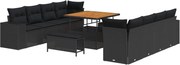 vidaXL Set de canapele pentru grădină cu pernă 11 pcs Negru poliratan